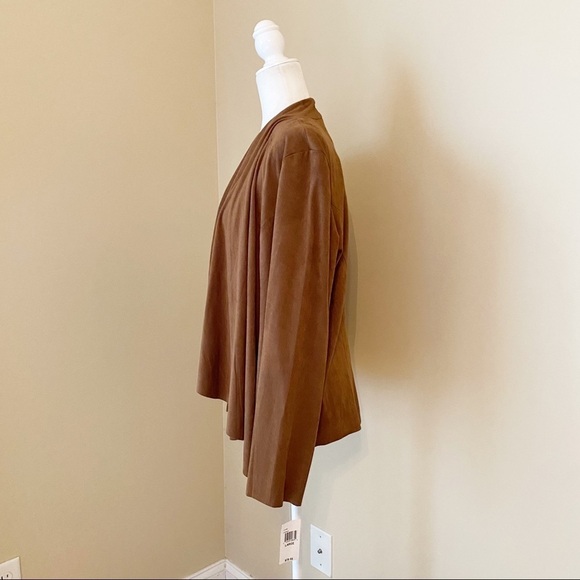 Live A Little Faux Suede Drape Front Brown Jacket NEW - Large - Picture 3 of 11